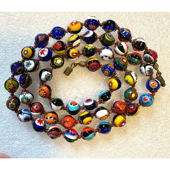 Jewelry - Art Deco Millefiori Art Glass Bead Necklace 25"
